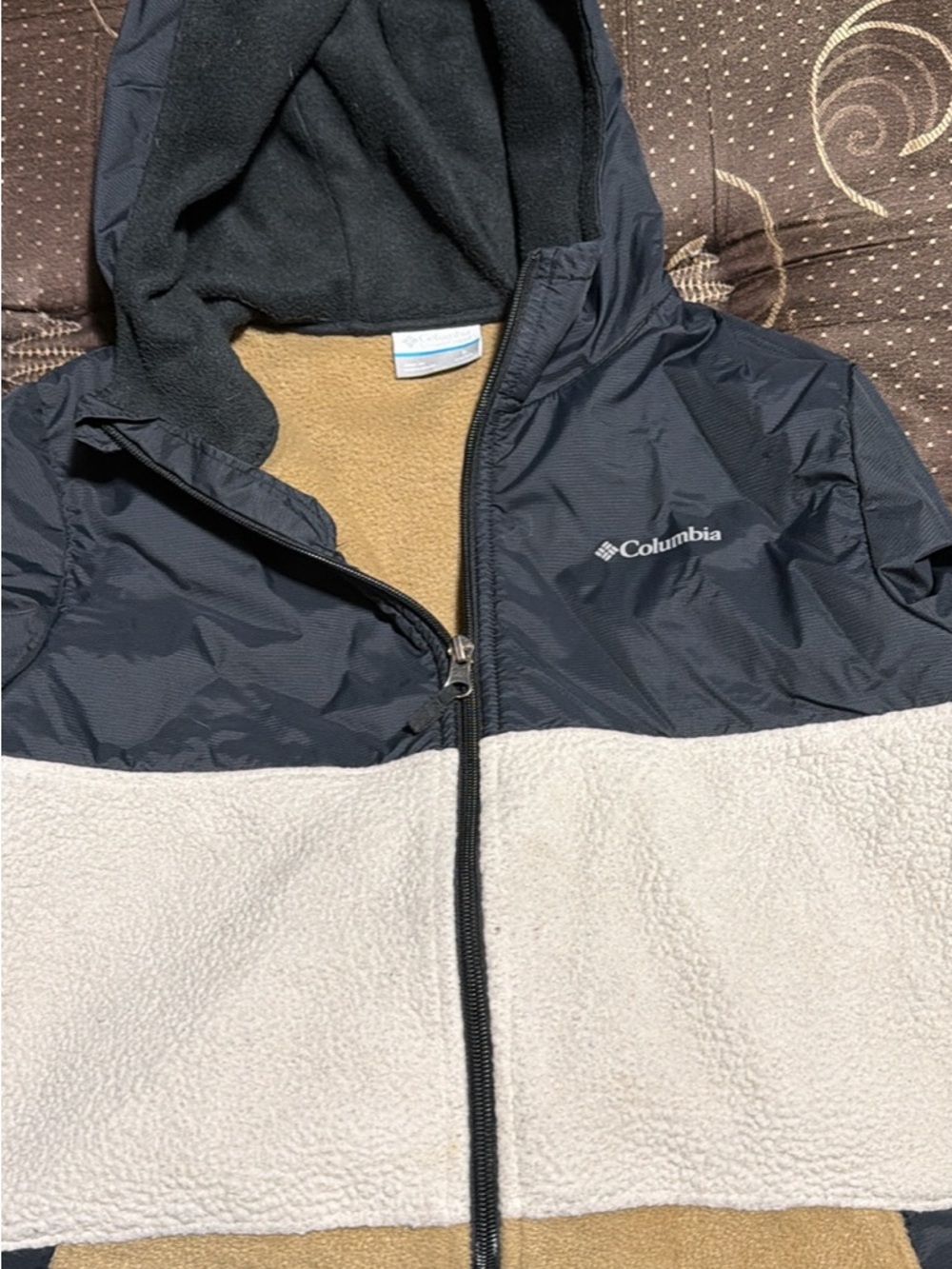 Columbia Kids Colorblock Hooded Jacket in Black, Cream & Tan